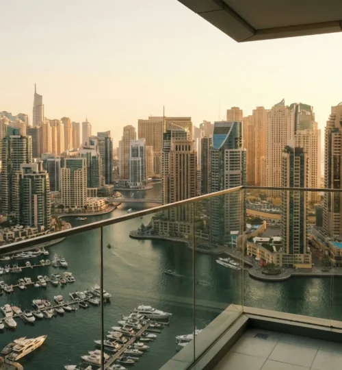 View of Dubai Marina skyline during sunset representing high-value real estate investment opportunities.