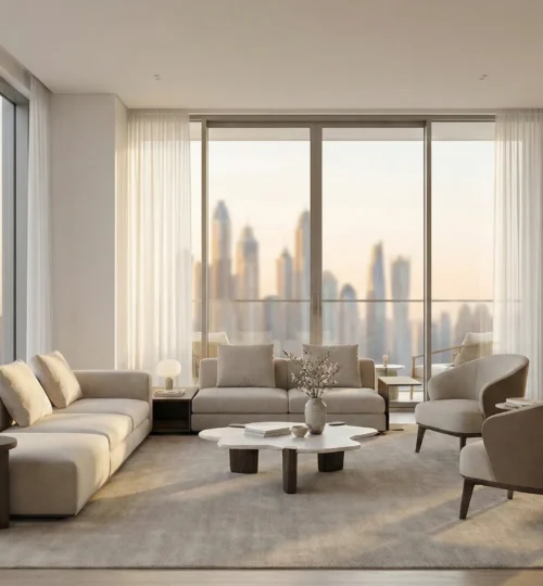 Modern luxury apartment interior in Dubai designed to maximize rental income through staging.