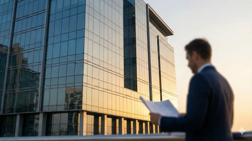 Modern commercial office building in Dubai Business Bay during sunset reflecting the hidden costs of commercial properties.