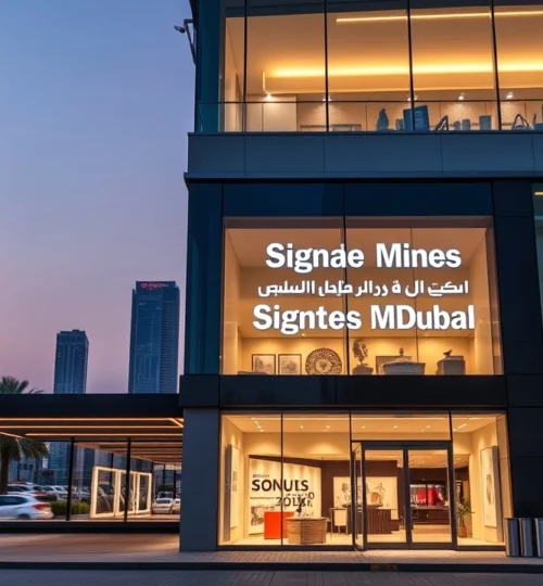 A professional shot of a high-end retail storefront following signage rules for retail units in Dubai.