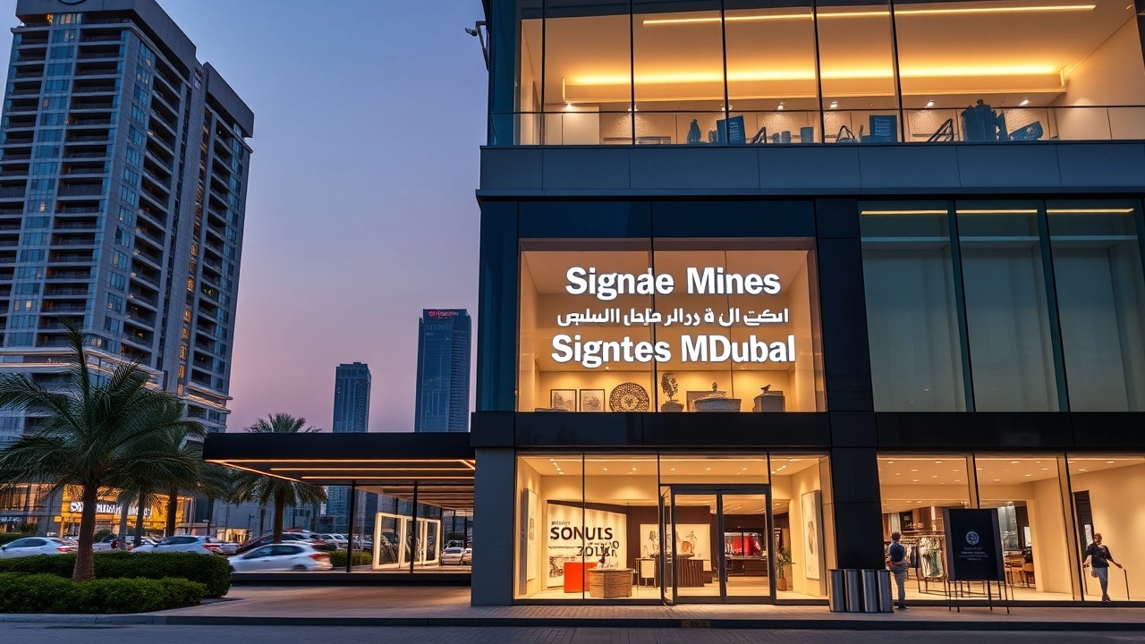 A professional shot of a high-end retail storefront following signage rules for retail units in Dubai.
