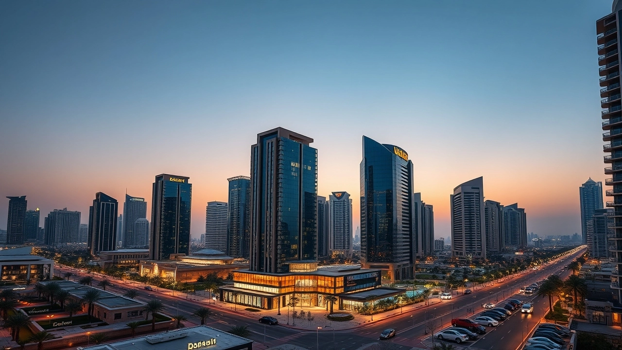 Modern glass office towers in Business Bay showcasing Dubai commercial property market trends 2025.