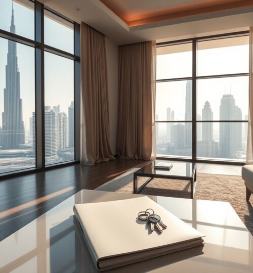 Dubai property handover documents and keys in a luxury apartment