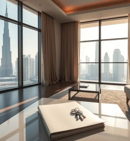 Übergabedokumente und Schlüssel für eine Luxuswohnung in Dubai