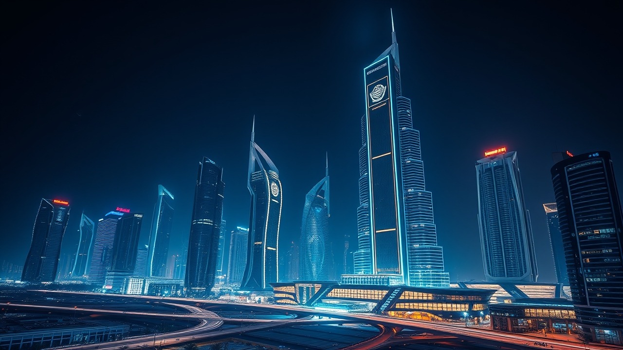 The DIFC district in Dubai, a hub for international currency and finance.