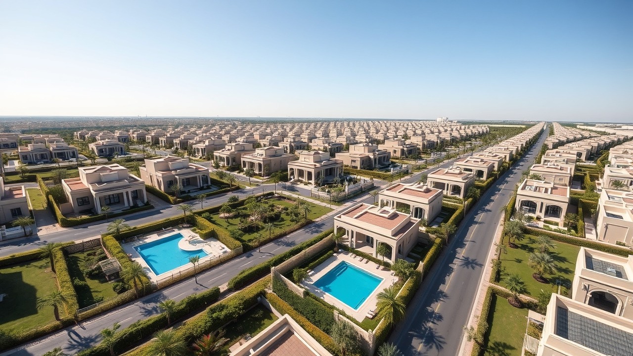 Aerial view of luxury villas in Dubai showing the growth of residential sectors.