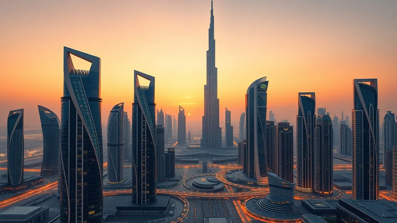 Vista del atardecer del horizonte de Dubái en 2026