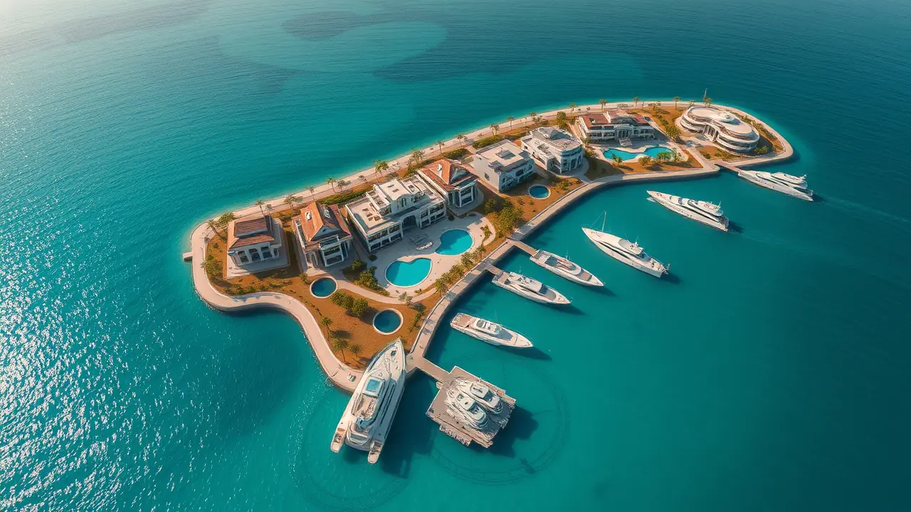 Vista aérea de las villas de lujo de Jumeirah Bay Island