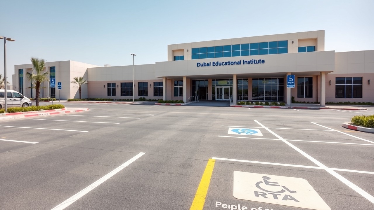 RTA compliant parking lot with accessibility signage in Dubai.