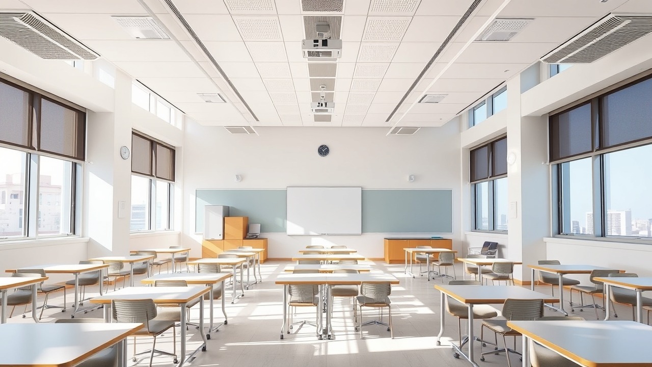 Spacious classroom interior in Dubai following KHDA standards.