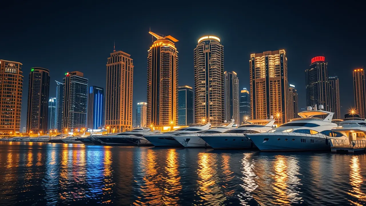 Le quartier commercial de Dubai Marina la nuit