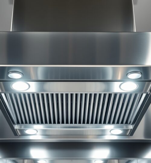 Commercial kitchen exhaust hood with fire suppression system in Dubai