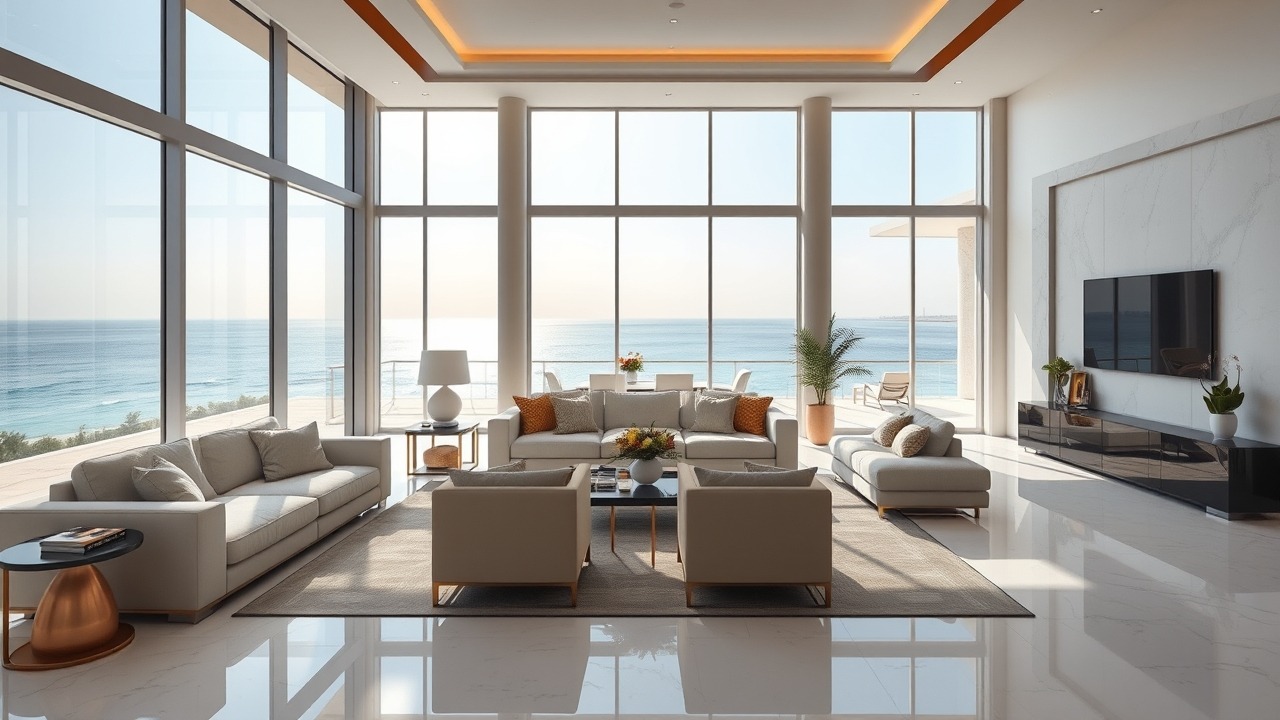 Luxury villa interior design with sea view on Palm Jumeirah