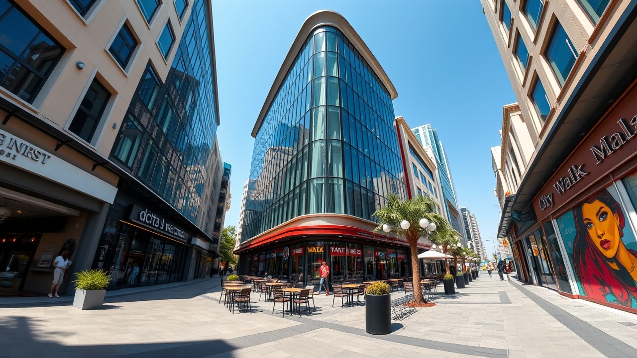 Modernes urbanes Einzelhandelsviertel im City Walk Dubai