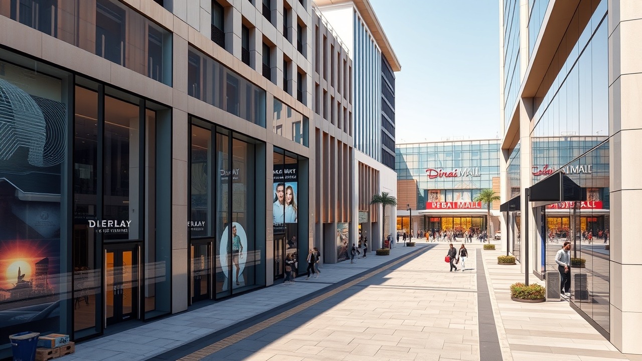 Geschäftsstraße in der Nähe eines großen Einkaufszentrums in Dubai
