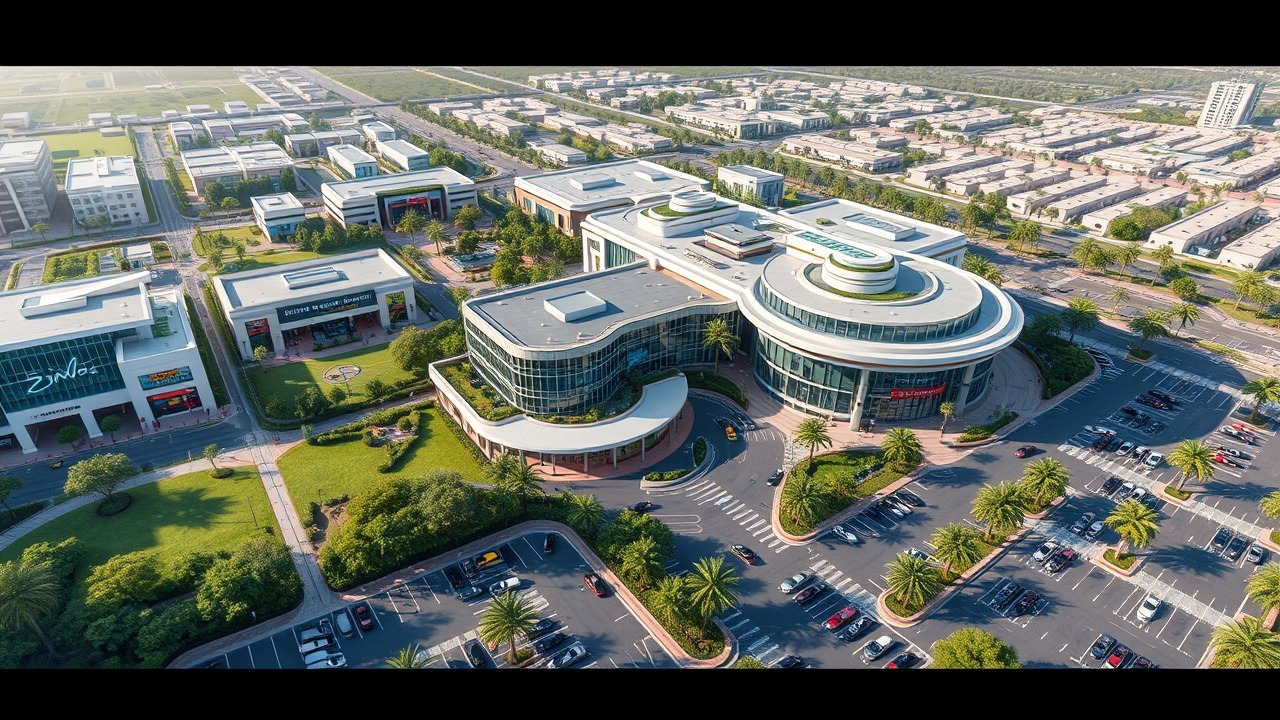 Luftaufnahme eines Einzelhandelszentrums in Dubai