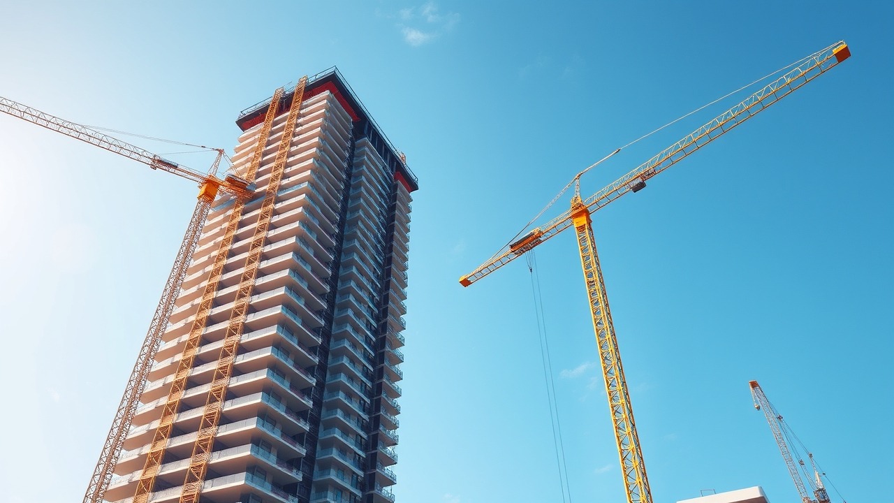 Skyscraper construction site showing real estate development