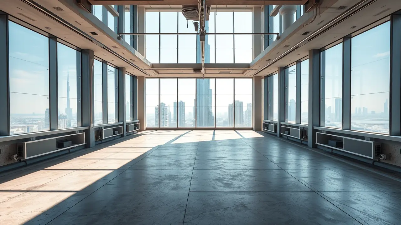 空蕩蕩的現代化杜拜辦公室，可欣賞哈利法塔景觀