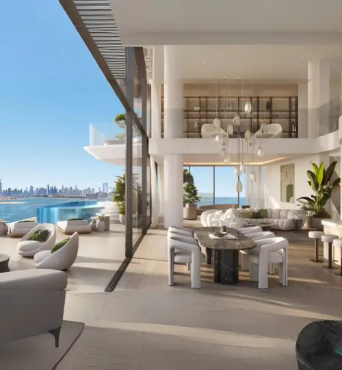 Sky Mansion | Terraza en la playa | Vista al mar al atardecer