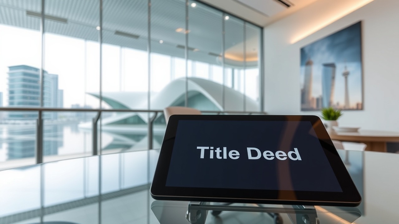 Digital title deed interface on tablet in Dubai office