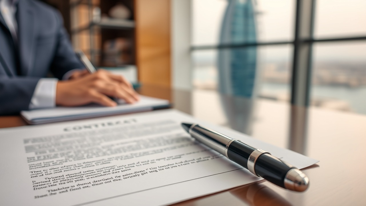 Legal professional desk with property contract in Dubai