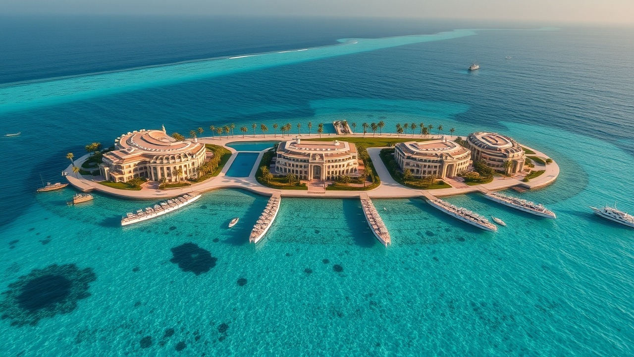 Aerial view of Palm Jumeirah luxury villas