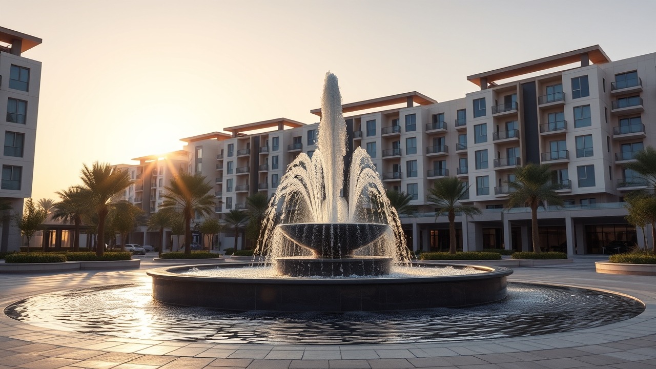 Modern residential plaza in a Dubai neighborhood