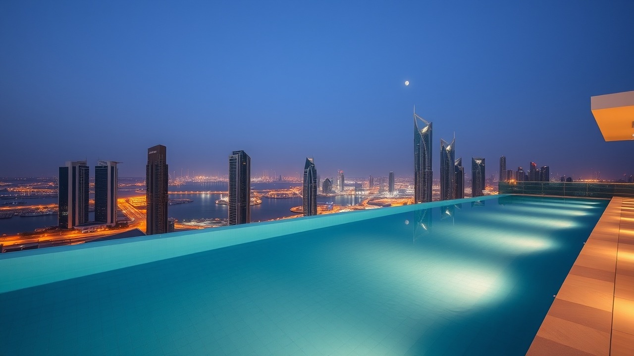 Infinity pool with Dubai Marina view representing luxury real estate