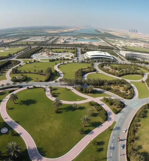 Vue aérienne de l'espace vert du parc Dubai Hills