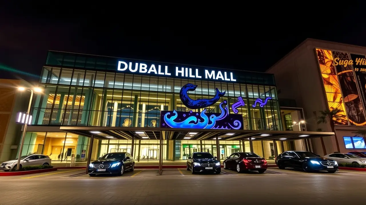 Exterior arquitectónico moderno del centro comercial Dubai Hills