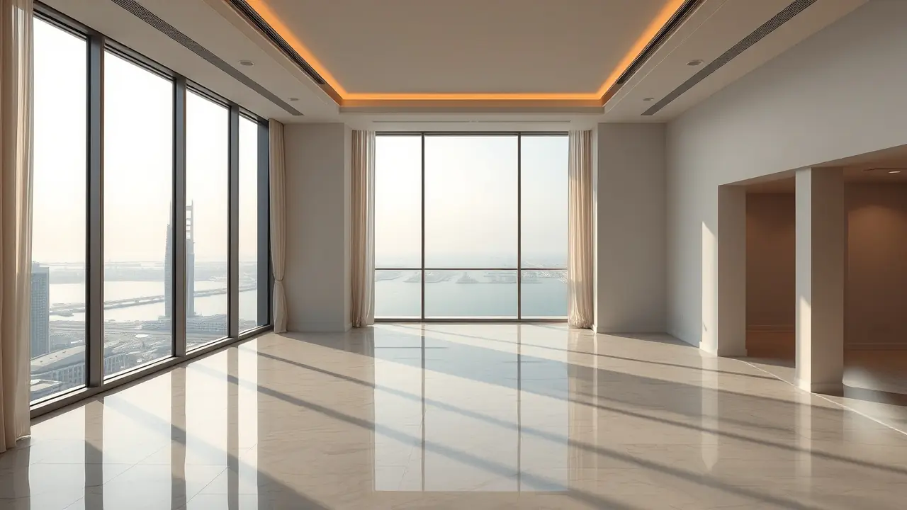 Modernes Penthouse-Interieur mit Blick auf den Arabischen Golf