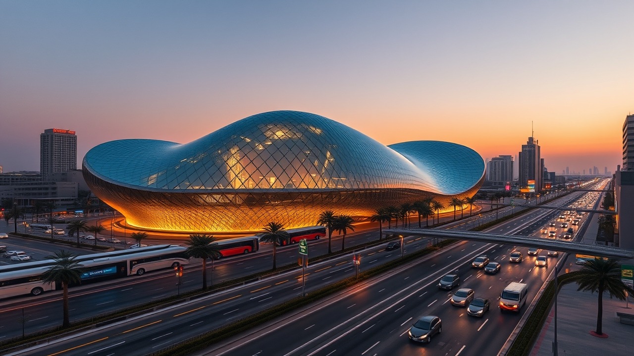 Futuristic Dubai cityscape featuring Sheikh Zayed Road