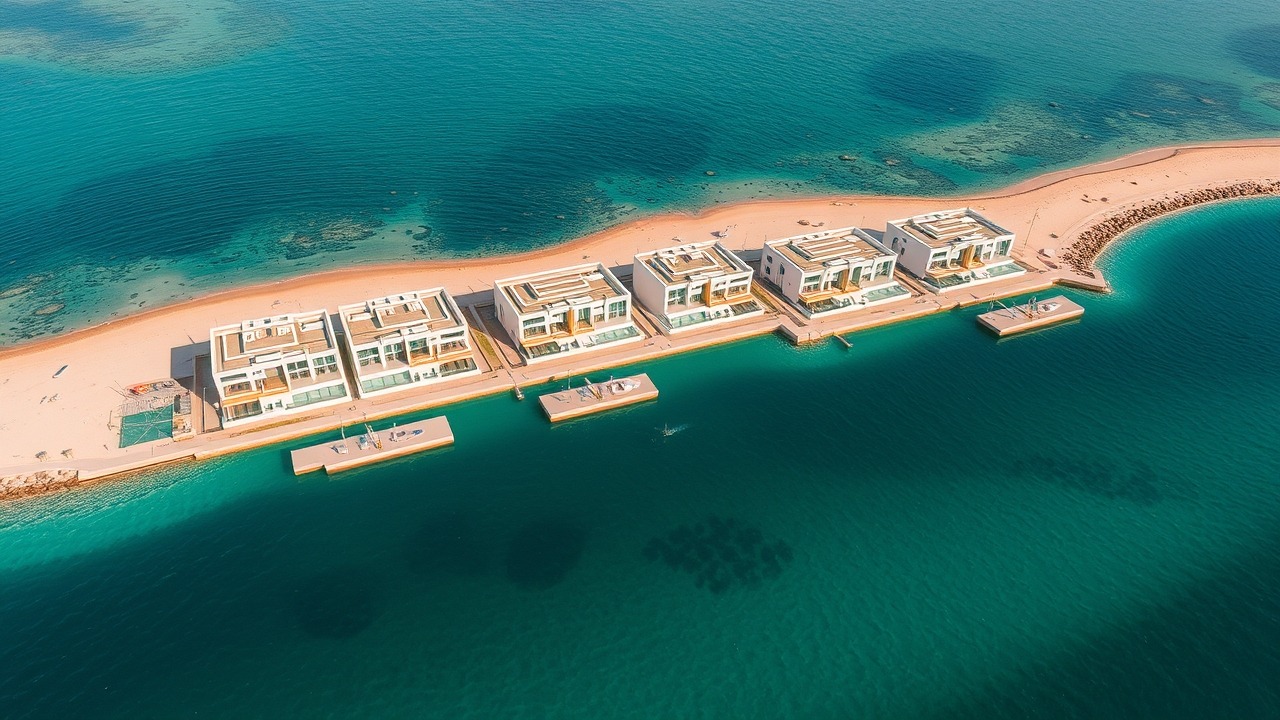 Al Danah Bay waterfront development aerial view