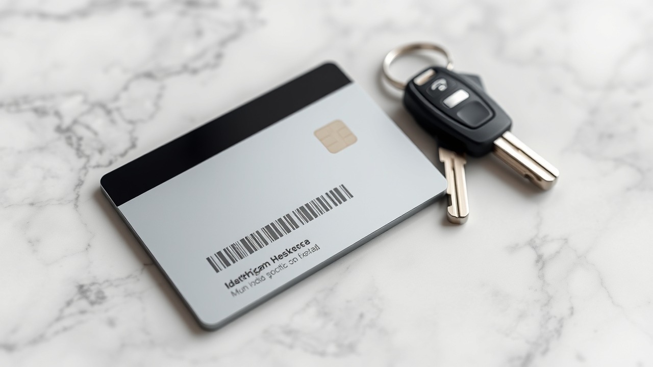 Digital identity card and luxury keys on marble