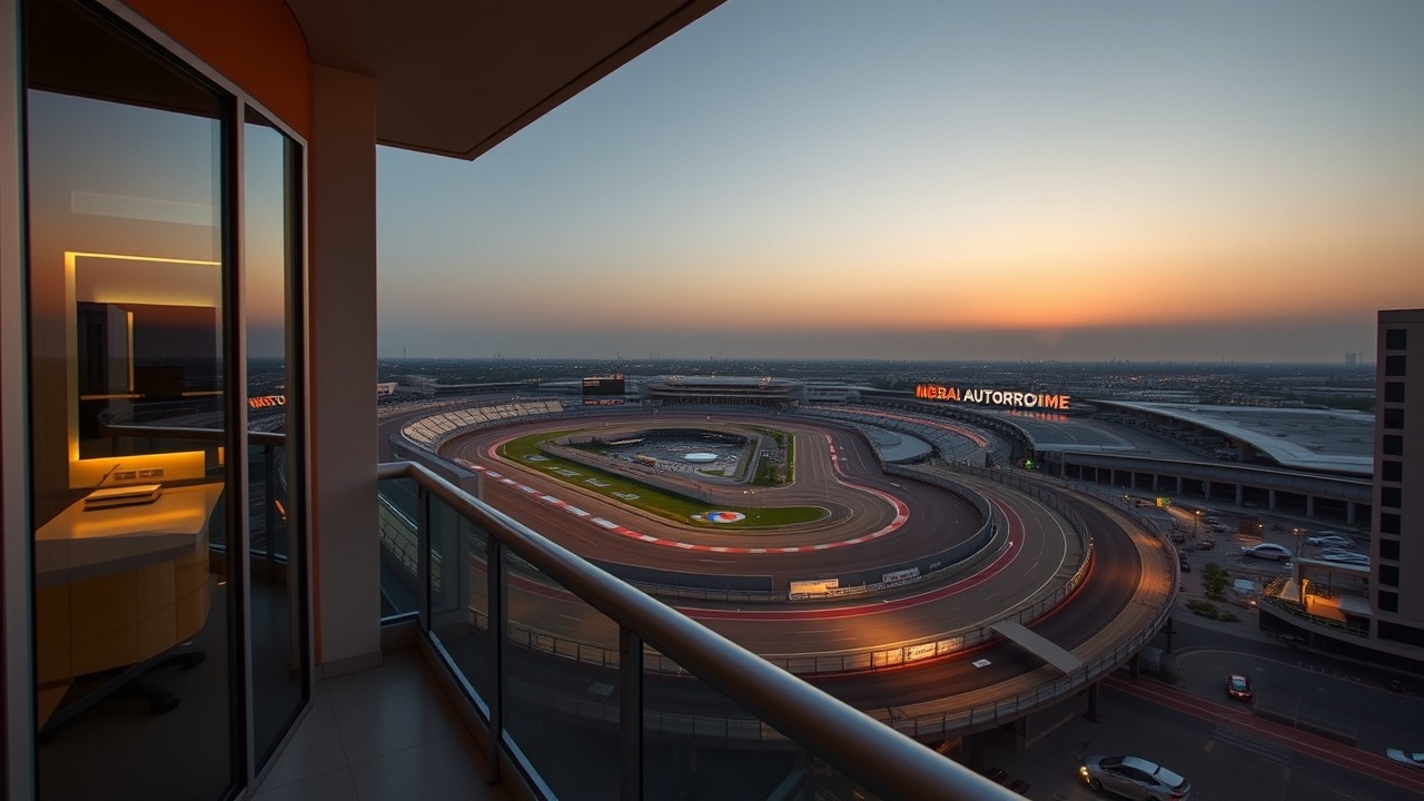 Balcony view of Dubai Autodrome from Motor City
