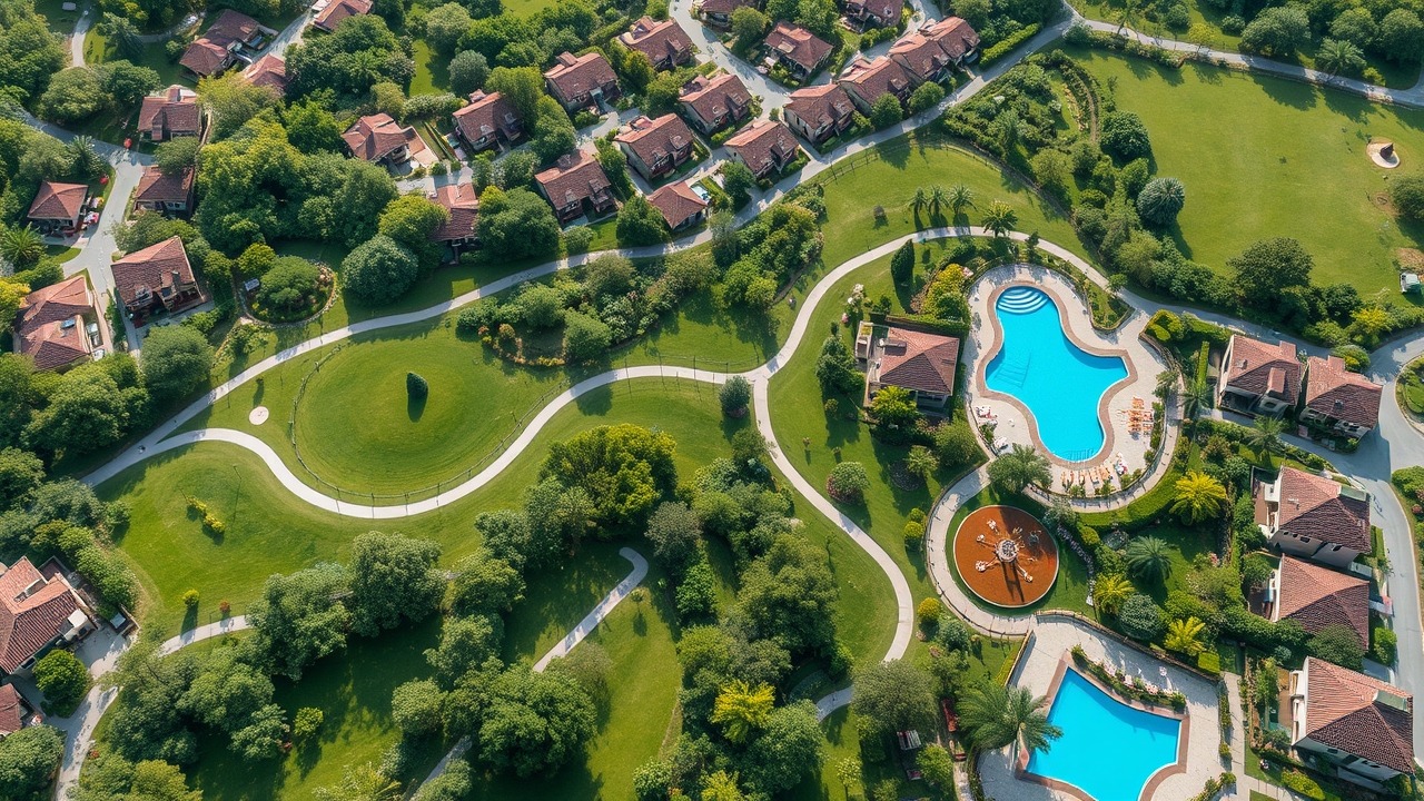 Aerial view of a master-planned residential community