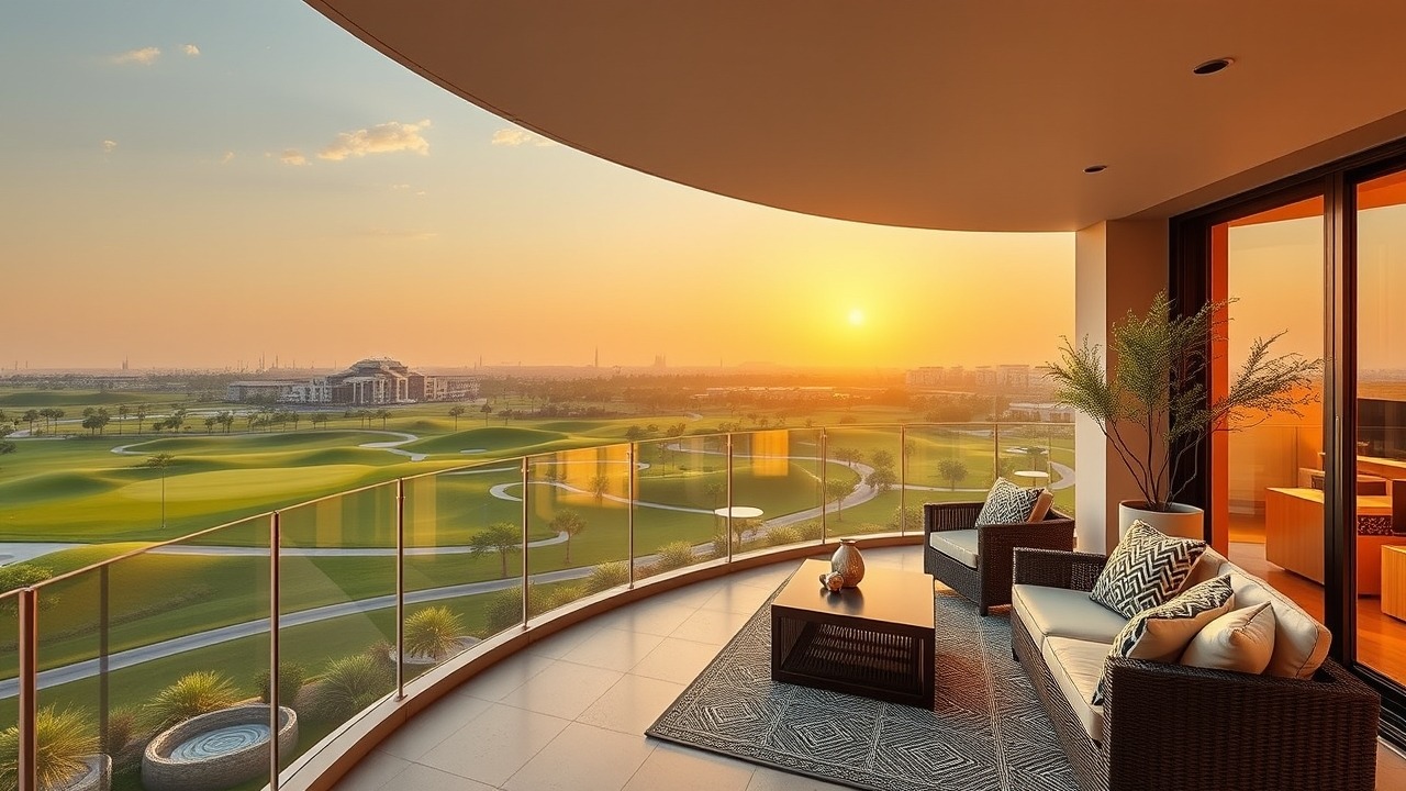 Dubai Hills Estate balcony view sunset