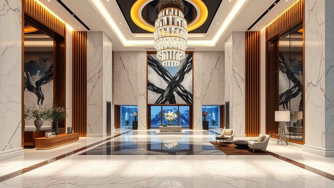 Luxury branded residence lobby interior Dubai
