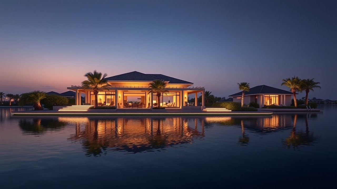 Damac Lagoons luxury villa at night