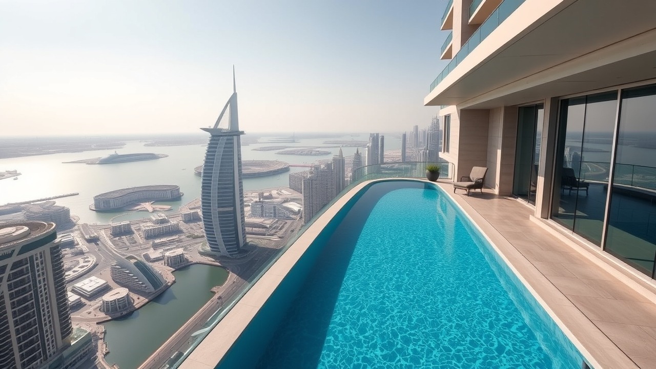 Rooftop infinity pool overlooking Dubai Marina