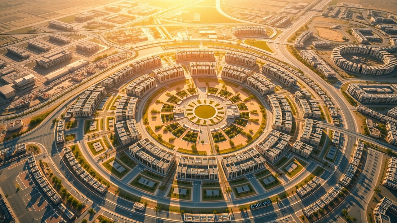 Jumeirah Village Circle aerial urban view