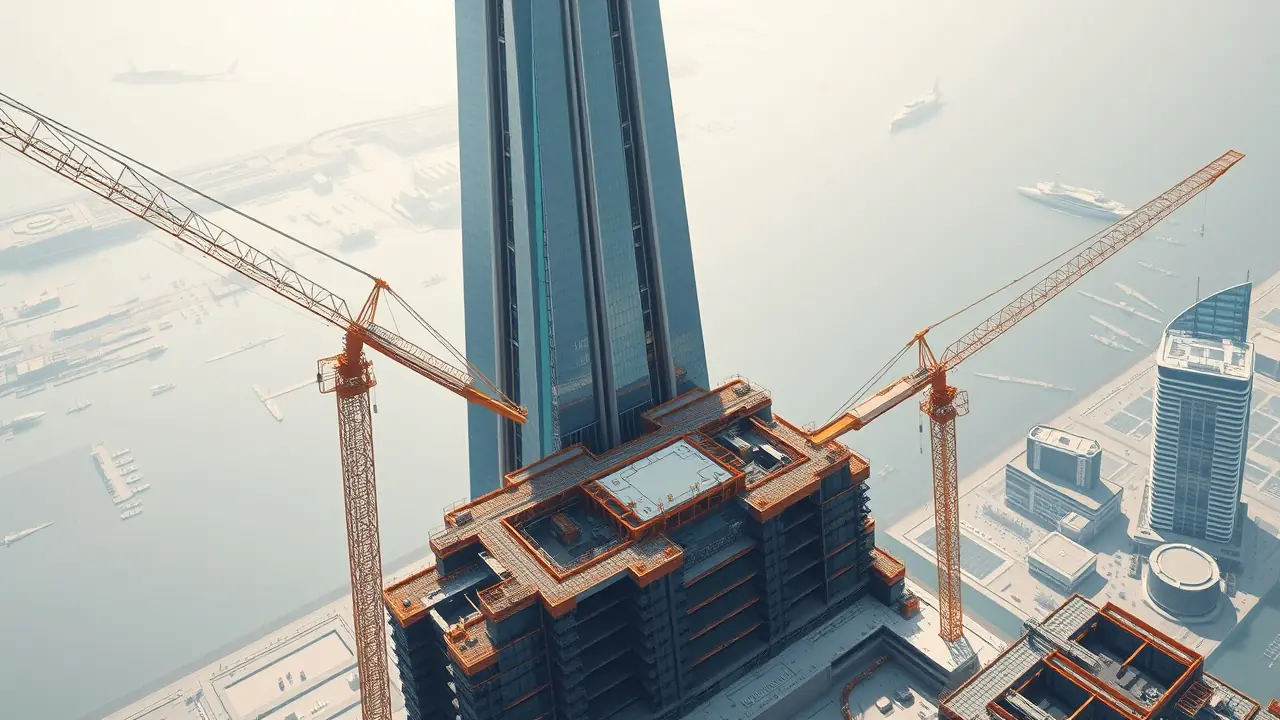 白天的迪拜摩天大楼建筑工地