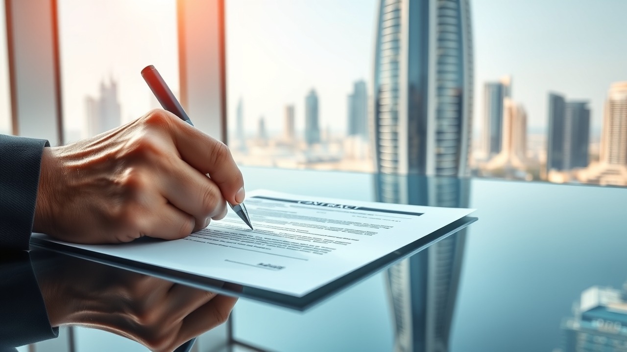 Person signing a real estate contract in Dubai
