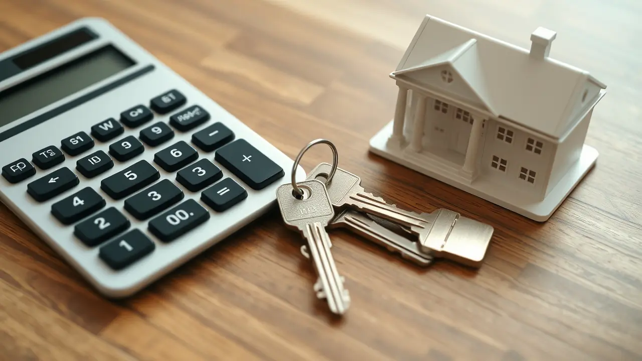 办公桌上的金融工具和建筑模型