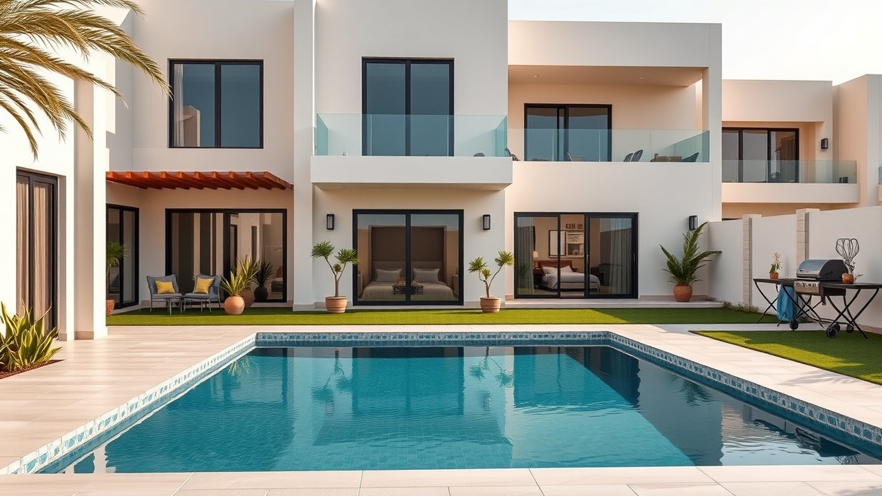 Private villa garden with pool in Dubai