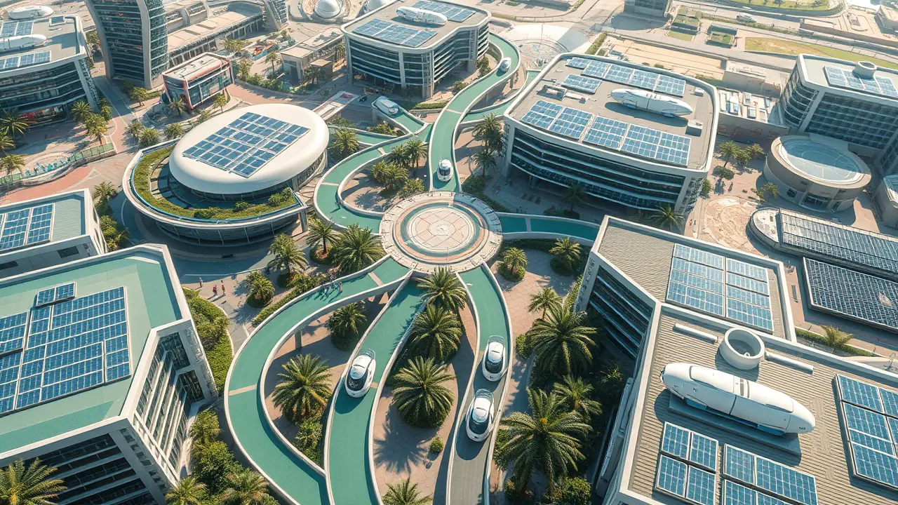 vue aérienne intégrée du pôle urbain de la ville en 15 minutes