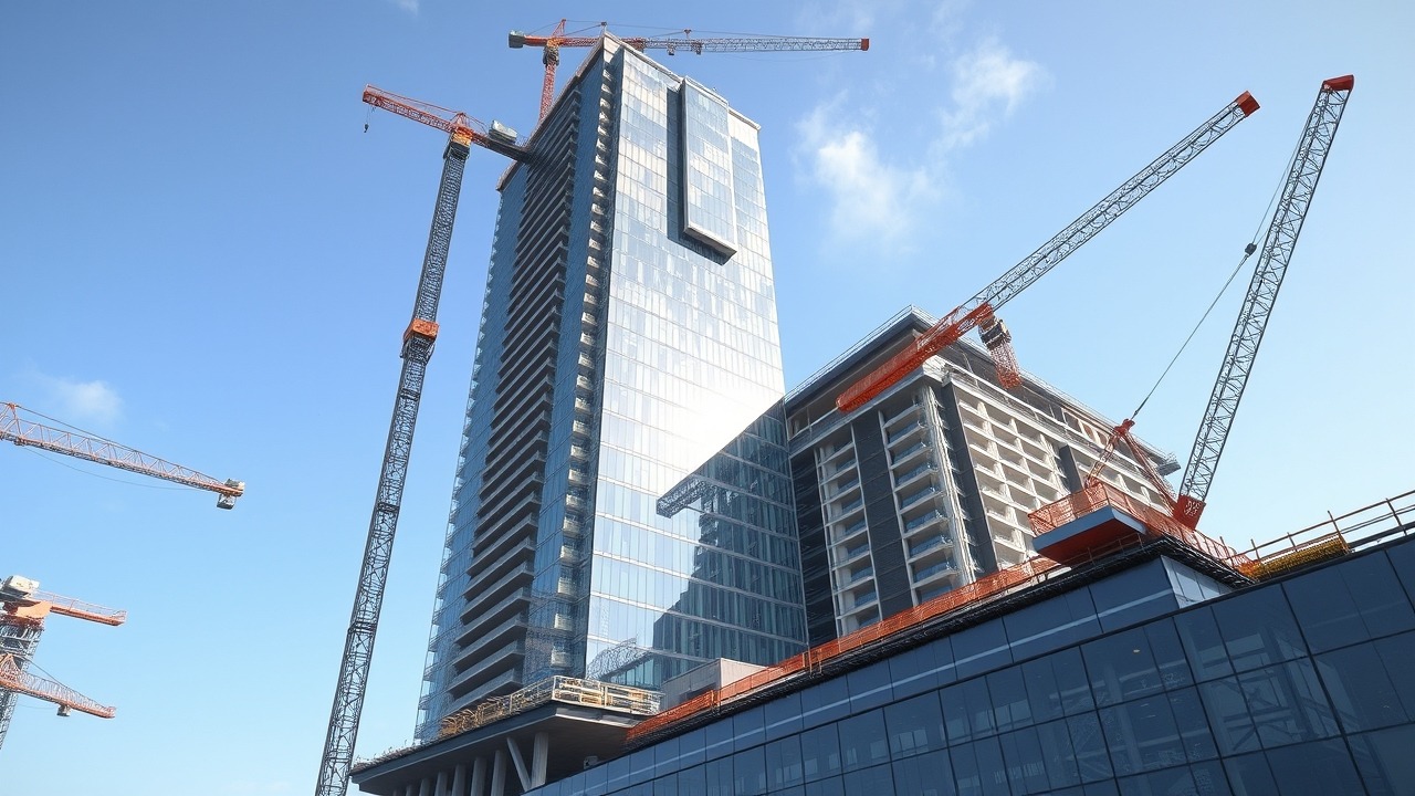 Modern hotel construction project using 2026 technology