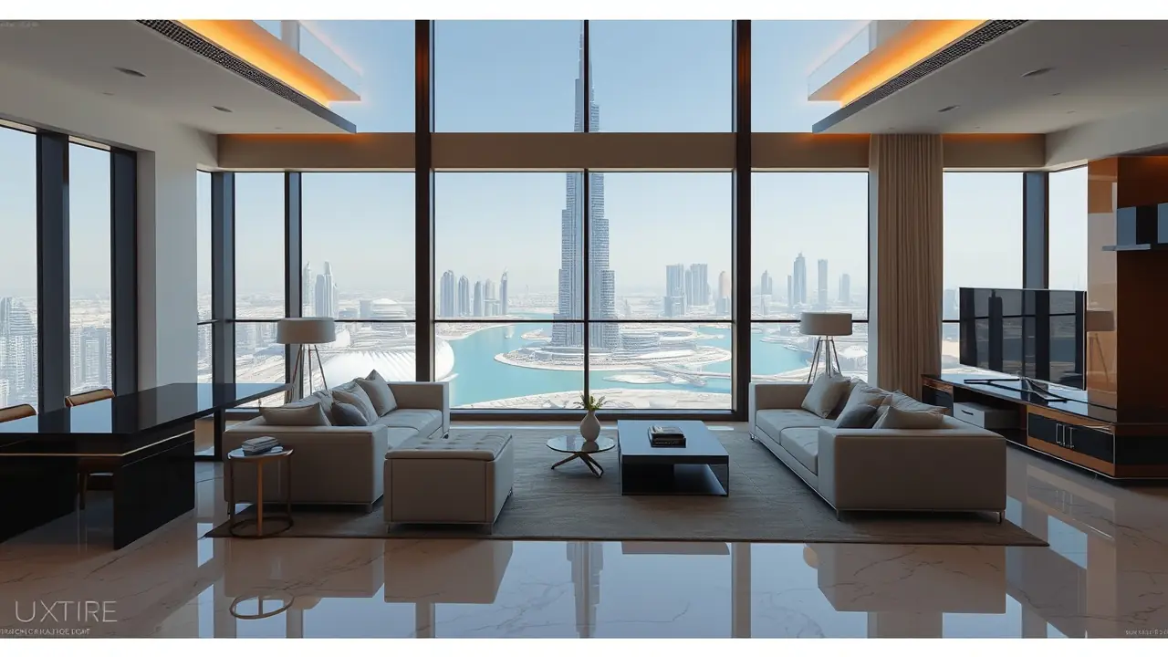 豪华公寓内部，可欣赏迪拜喷泉美景