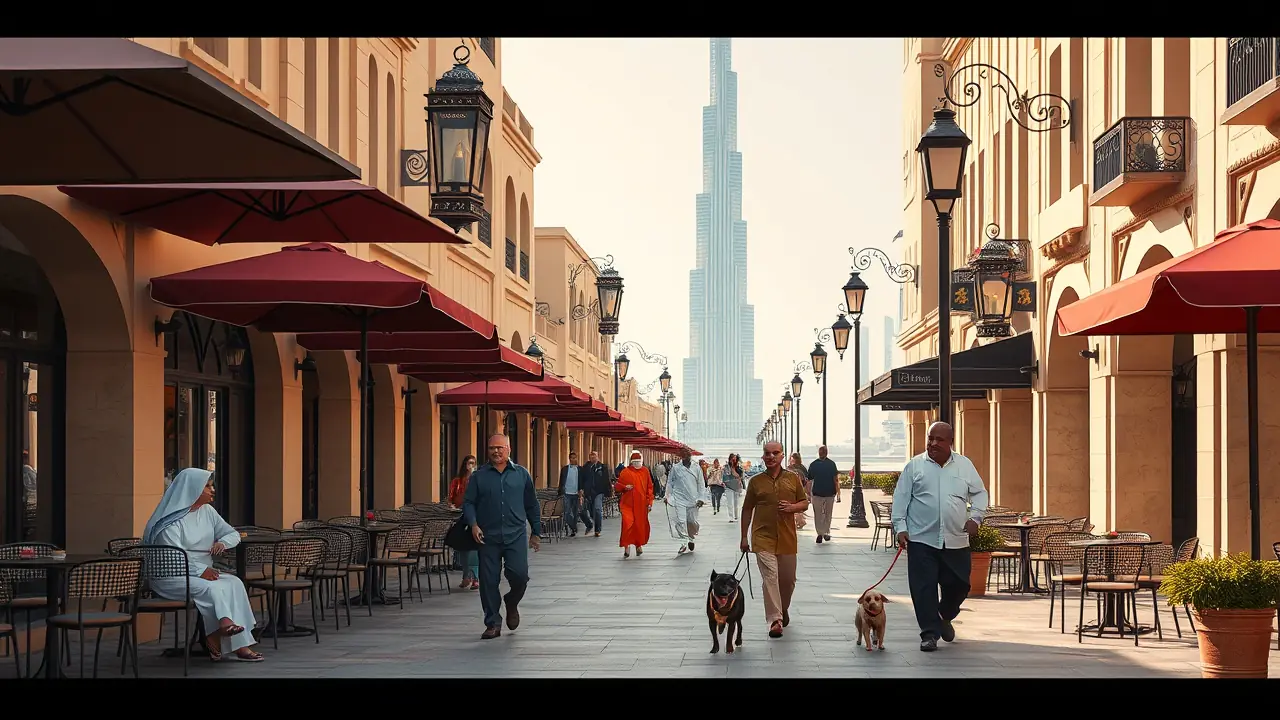 迪拜老城区的步行生活方式