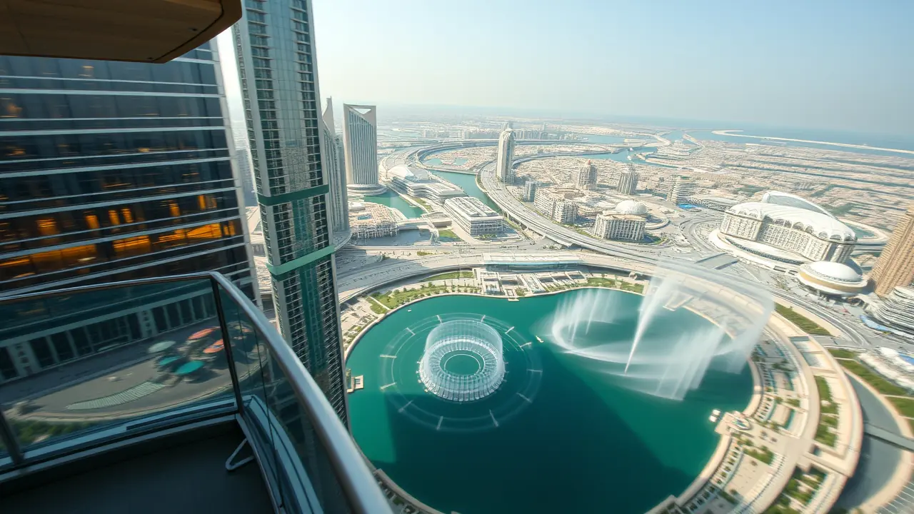 从高层阳台上可以欣赏到迪拜喷泉的景色